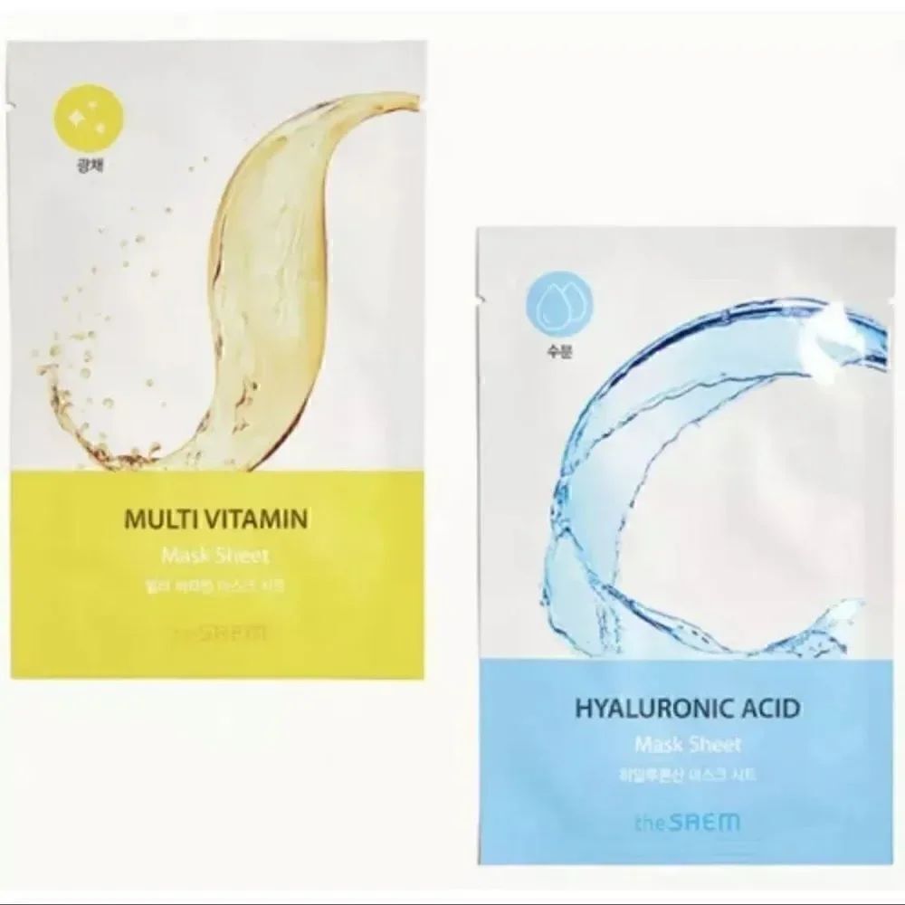 $6💥 The Saem - 2 Pack Sheet Mask Duo - HYALURONIC ACID and MULTI VITAMIN